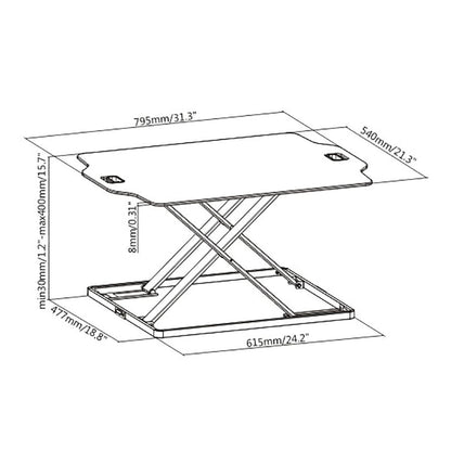 Ergonest Sit-Stand Desk Converter – Gas Spring, White