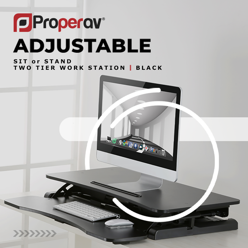 Ergonest Two-Tier Sit-Stand Desk Converter – Gas Spring, Black