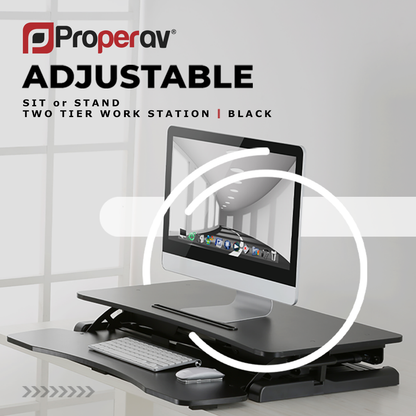 Ergonest Two-Tier Sit-Stand Desk Converter – Gas Spring, Black