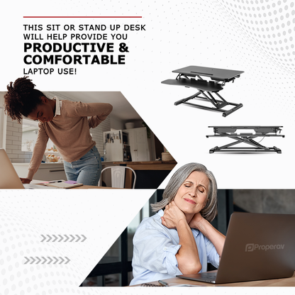 Ergonest Two-Tier Sit-Stand Desk Converter – Gas Spring, Black