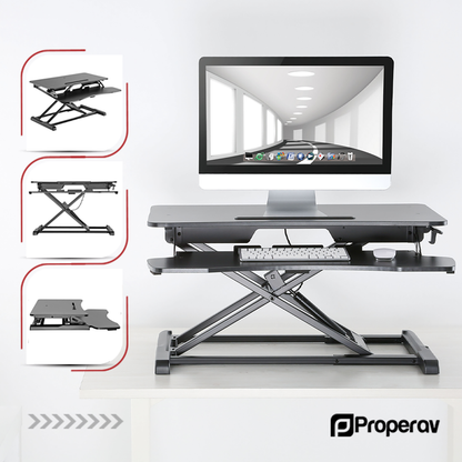 Ergonest Two-Tier Sit-Stand Desk Converter – Gas Spring, Black