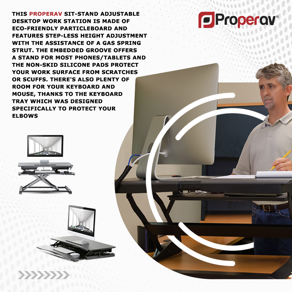 Ergonest Two-Tier Sit-Stand Desk Converter – Gas Spring, Black