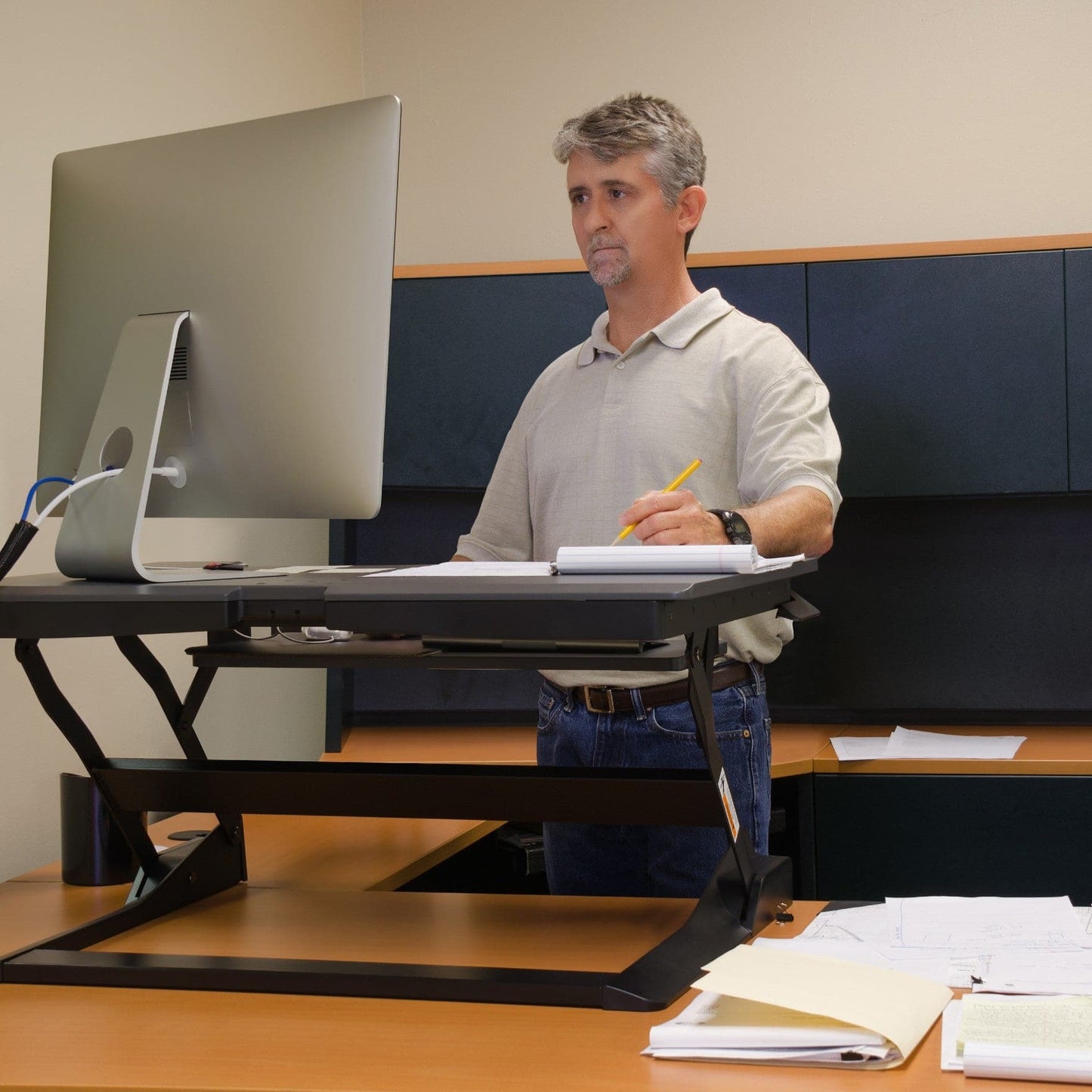 Ergonest Two-Tier Sit-Stand Desk Converter – Gas Spring, Black