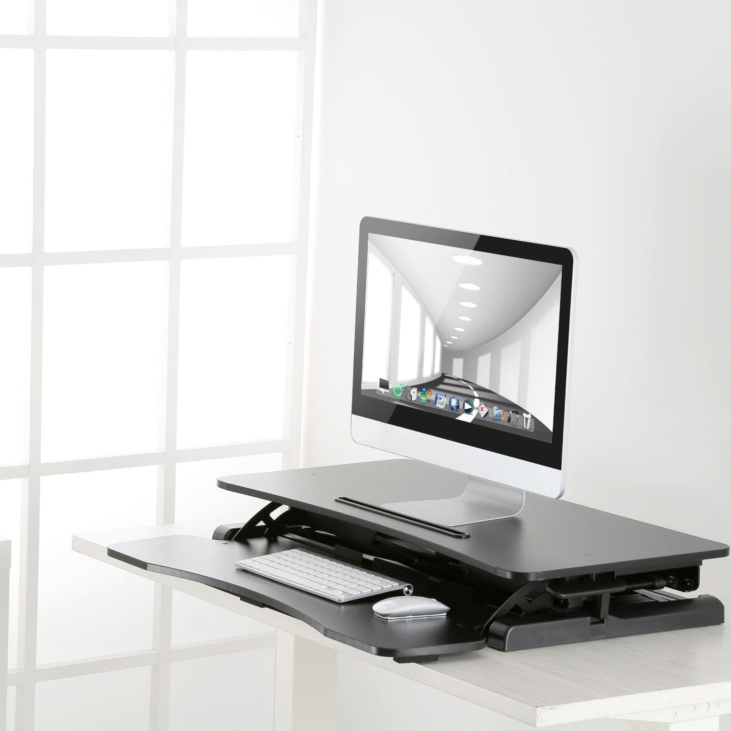 Ergonest Two-Tier Sit-Stand Desk Converter – Gas Spring, Black