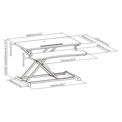 Ergonest Two-Tier Sit-Stand Desk Converter – Gas Spring, Black