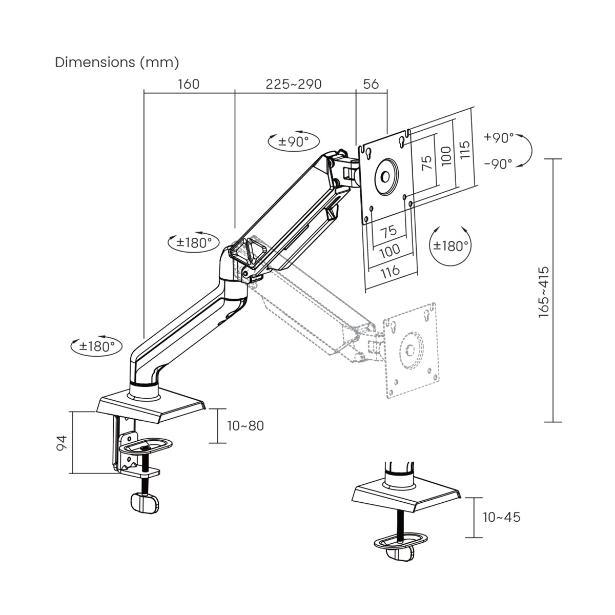 Ergonest Monitor Arm – Gas Spring Swing Arm (17–32 in)