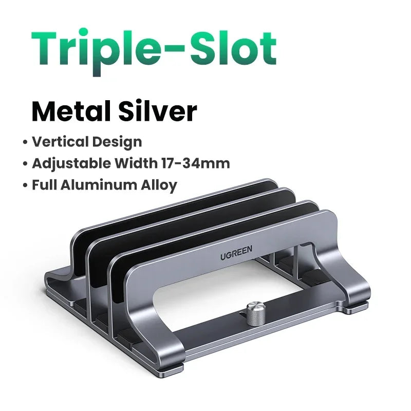 Ergonest Vertical Laptop Stand – Triple-Slot Aluminium