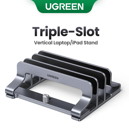 Vertical triple-slot aluminium laptop stand