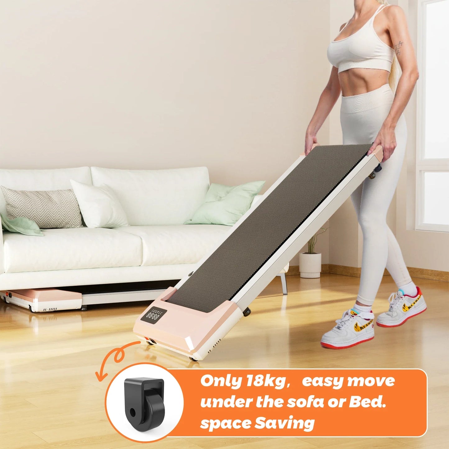 Ergonest Under-Desk Walking Pad – 90cm Deck, LCD, Pink