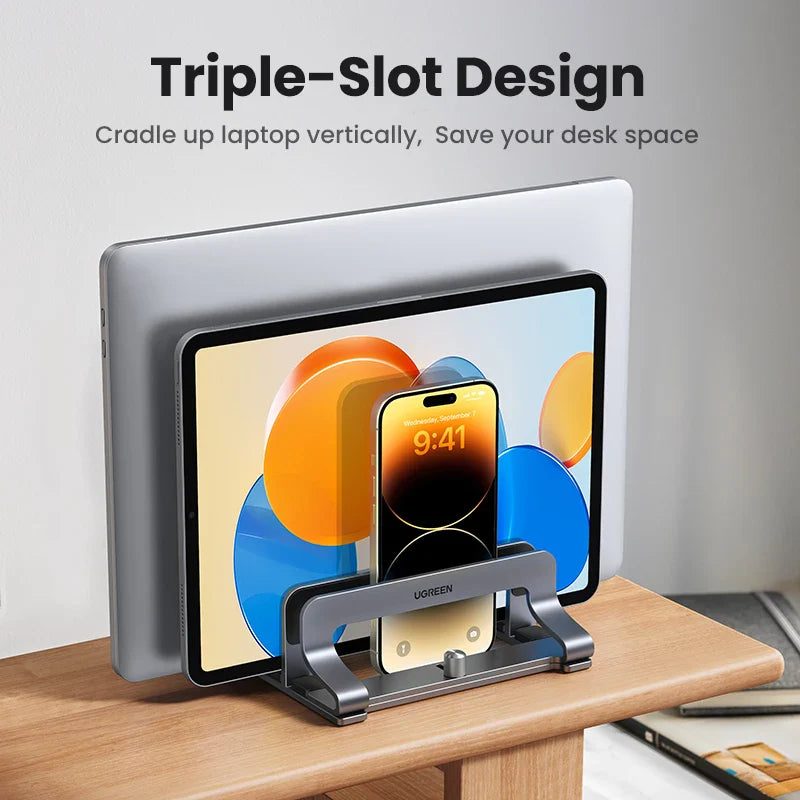 Ergonest Vertical Laptop Stand – Triple-Slot Aluminium