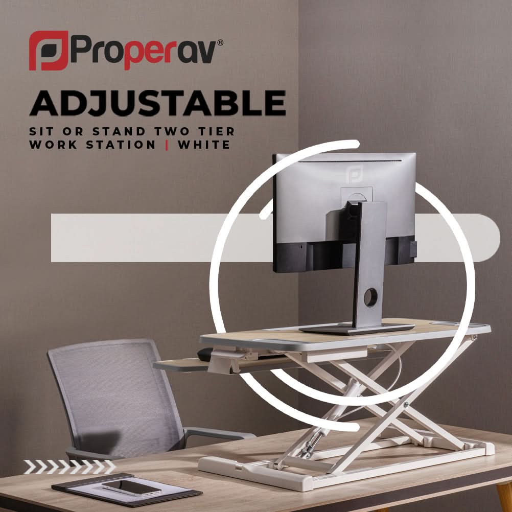 Ergonest Two-Tier Sit-Stand Desk Converter – Gas Spring, White