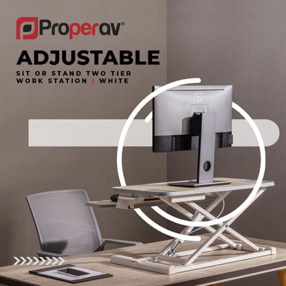 Ergonest Two-Tier Sit-Stand Desk Converter – Gas Spring, White