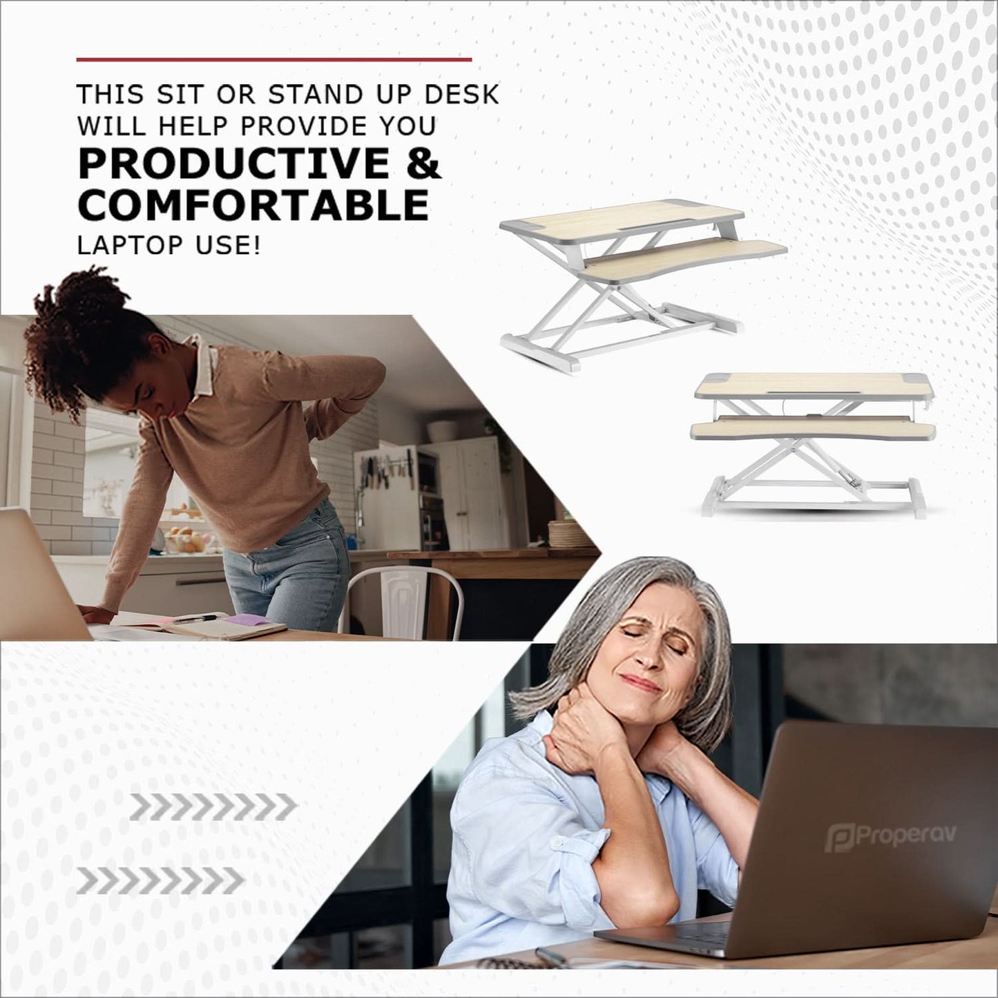 Ergonest Two-Tier Sit-Stand Desk Converter – Gas Spring, White