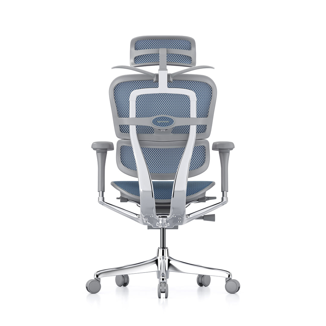 Ergohuman Office Chair- Blue Mesh Office Chair Ergohuman With Headrest + Coat Hanger Grey