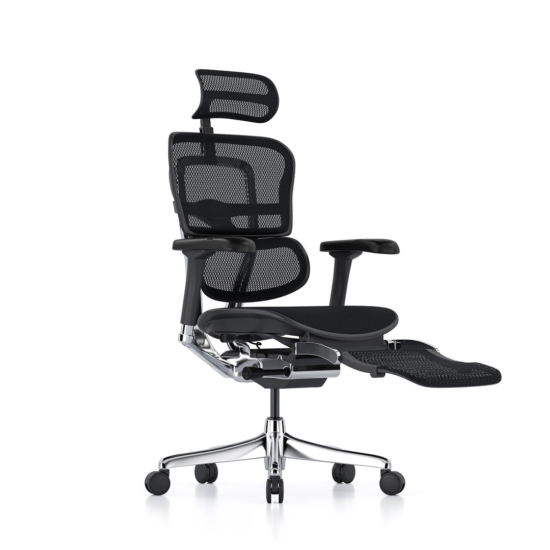 Ergohuman Office Chair- Black Mesh Office Chair Ergohuman With Headrest + Legrest Black