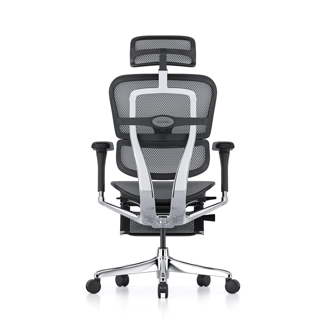 Ergohuman Office Chair- Grey Mesh Office Chair Ergohuman With Headrest + Legrest Black