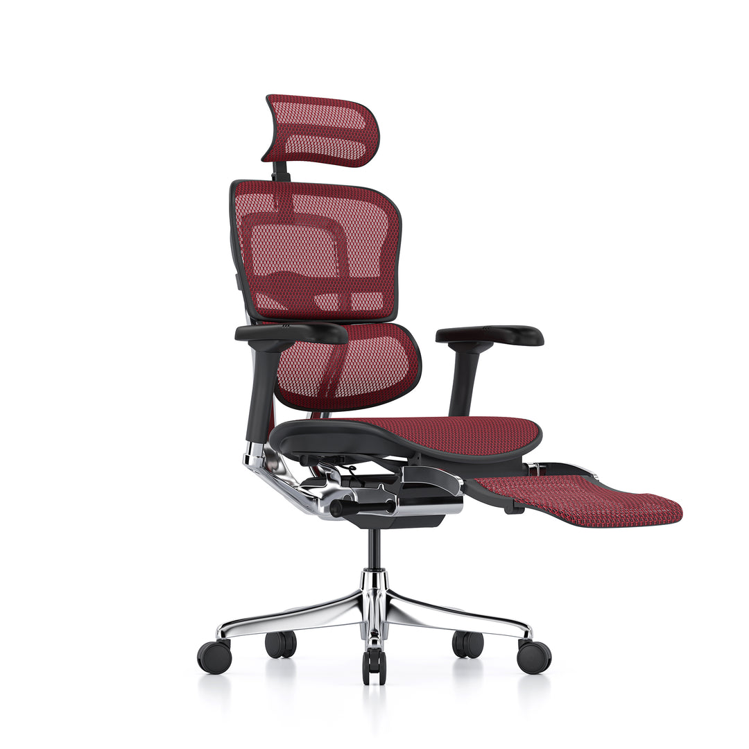 Ergohuman Office Chair- Red Mesh Office Chair Ergohuman With Headrest + Legrest Black