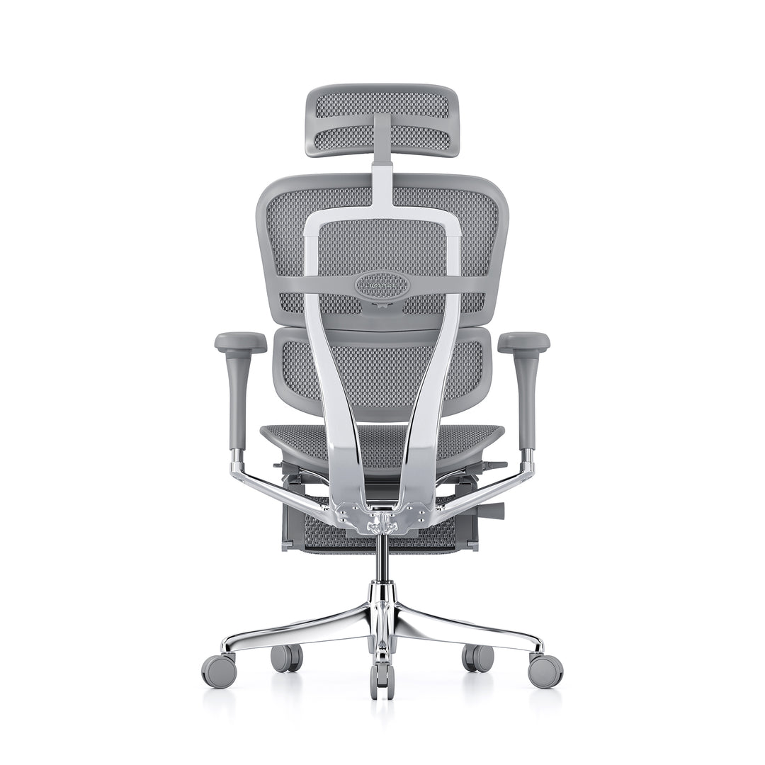 Ergohuman Office Chair- Grey Mesh Office Chair Ergohuman With Headrest + Legrest Grey