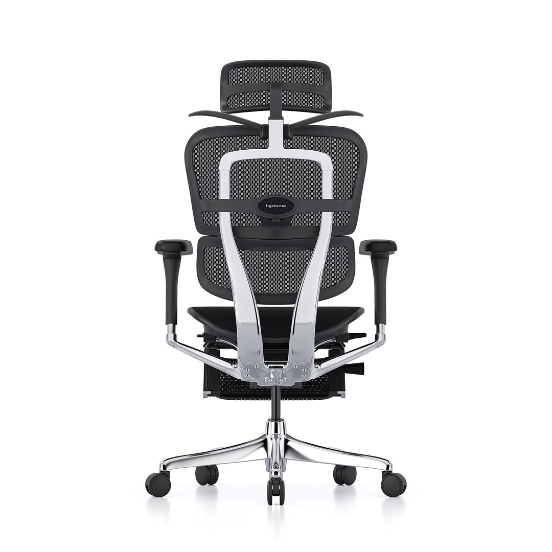 Ergohuman Office Chair- Black Mesh Office Chair Ergohuman With Headrest + Coat Hanger + Legrest Black