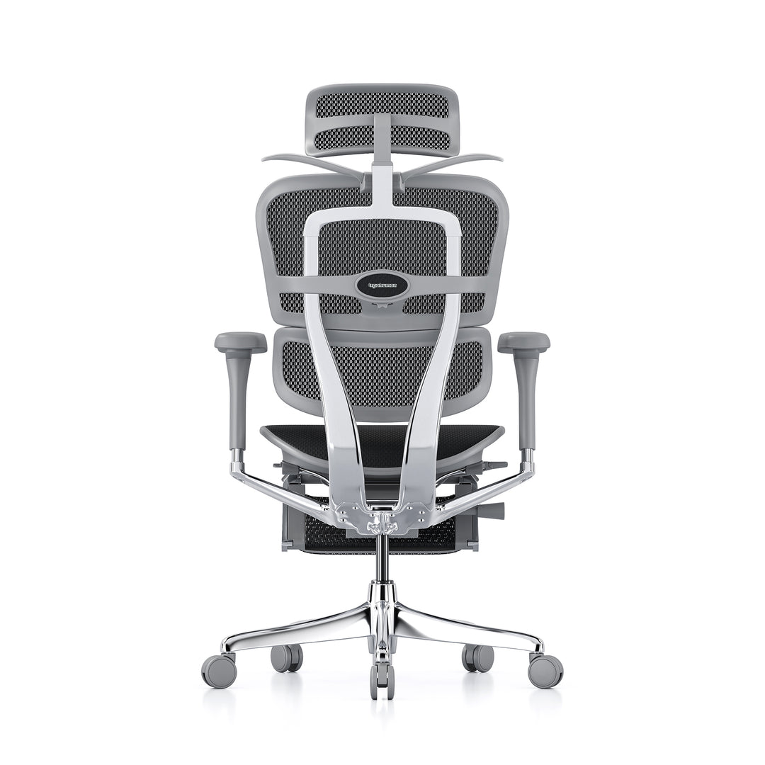 Ergohuman Office Chair- Black Mesh Office Chair Ergohuman With Headrest + Coat Hanger + Legrest Grey