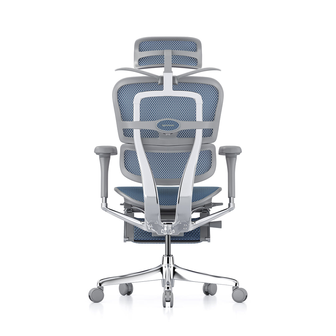 Ergohuman Office Chair- Blue Mesh Office Chair Ergohuman With Headrest + Coat Hanger + Legrest Grey