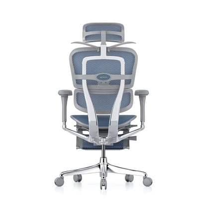 Ergohuman Office Chair- Blue Mesh Office Chair Ergohuman With Headrest + Coat Hanger + Legrest Grey