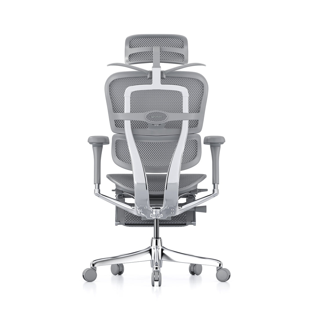 Ergohuman Office Chair- Grey Mesh Office Chair Ergohuman With Headrest + Coat Hanger + Legrest Grey
