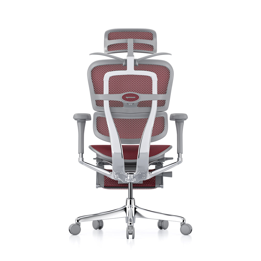 Ergohuman Office Chair- Red Mesh Office Chair Ergohuman With Headrest + Coat Hanger + Legrest Grey