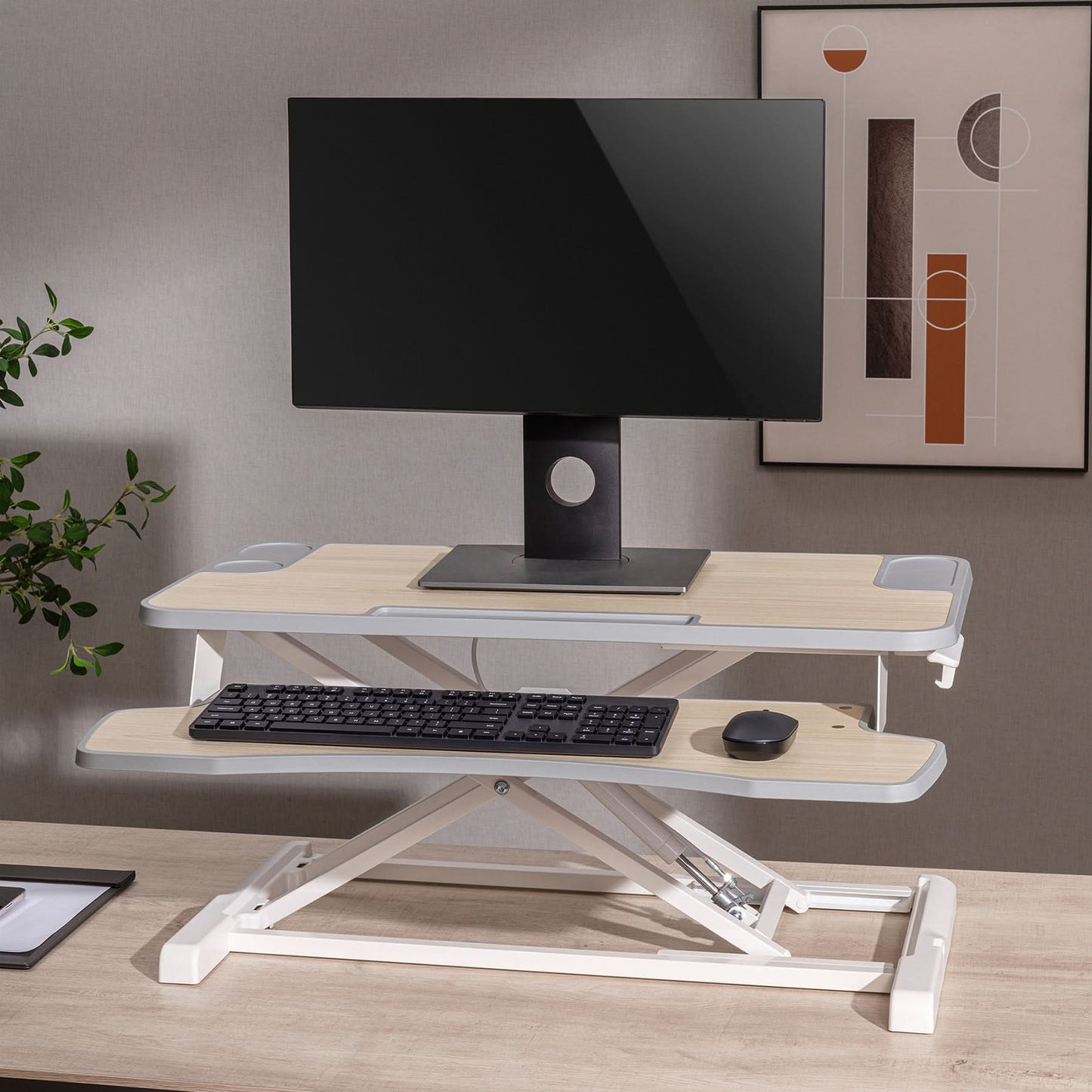 Ergonest Two-Tier Sit-Stand Desk Converter – Gas Spring, White