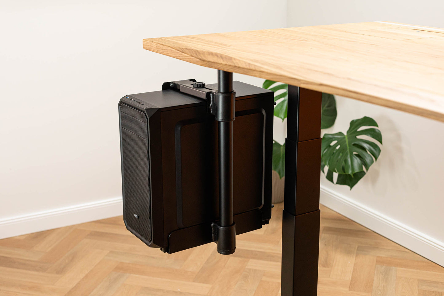 ErgoHide oak cable space desk PC holder