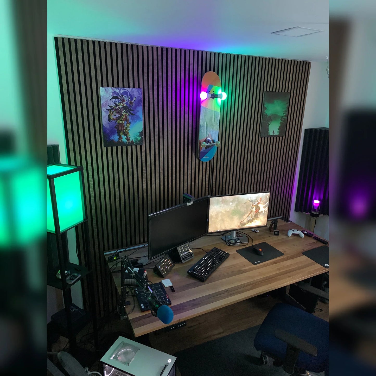 ErgoHide walnut desk with power strip