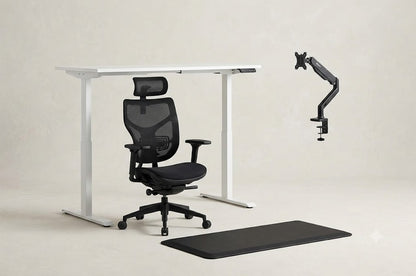 Essential's Ergonest Home Office Bundle — Desk, Chair, Mat & Monitor Arm